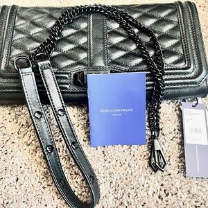 Rebecca Minkoff LOVE Crossbody Black Quilted Leather Clutch NWT